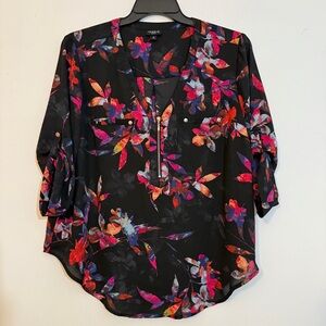 Torrid Harper Mixed Floral Quarter Zip-Front Pullover Blouse – Size 0